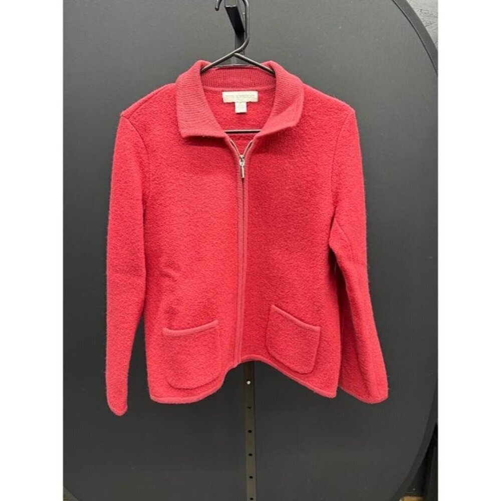 Petite Sophisticate Red Wool Full Zip Sweater